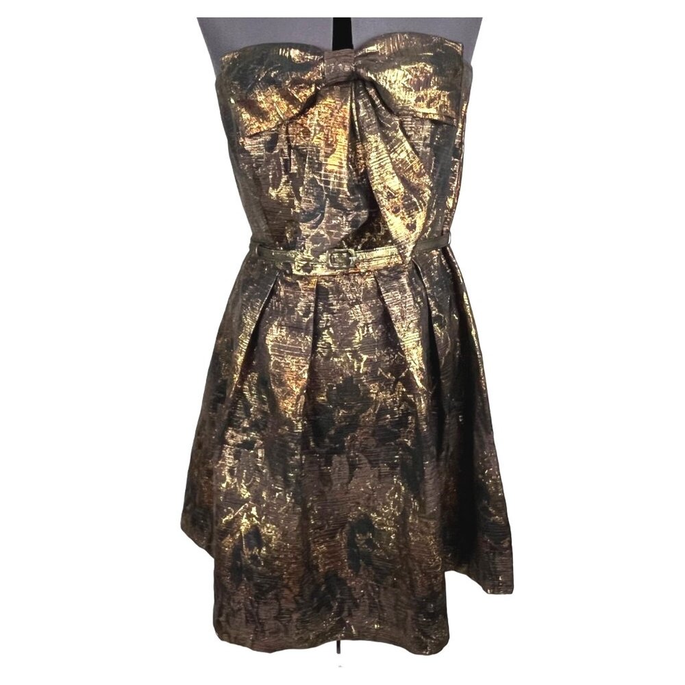 Eva Franco Copper Metallic Strapless Cocktail Dress Knee-Length 10